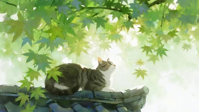 绿荫下屋檐猫咪