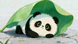 荷叶遮雨熊猫