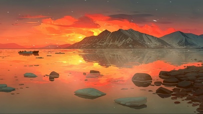 梦幻晚霞冰川海岸