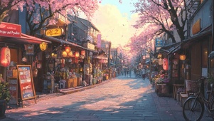 日系樱花宁静城市街道