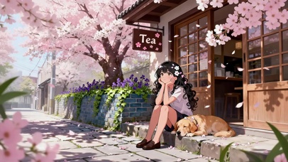 春天樱花小屋少女