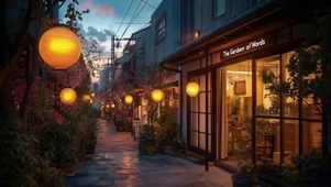 城市静谧傍晚街道商店