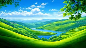 护眼绿色山水