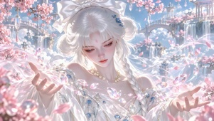 云上樱花古风白发美人
