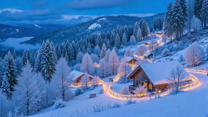 冬日远山飘雪