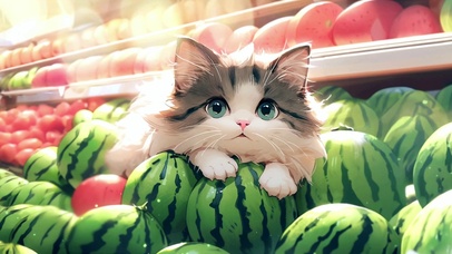 【4K】趴在西瓜上的小猫