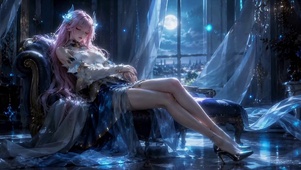 月夜沉眠的粉发少女