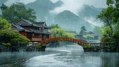 江南小镇细雨