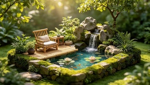 绿荫假山泉水
