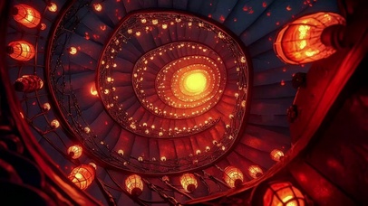 唯美浪漫灯笼旋转楼梯