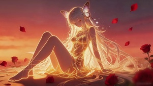 夕阳神明少女光影