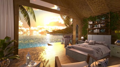 日落傍晚海边别墅房间