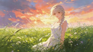 晚霞草原女孩