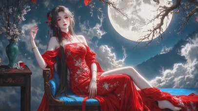 红衣国风女王优雅气质星空