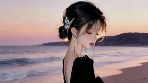 黄昏海边女孩