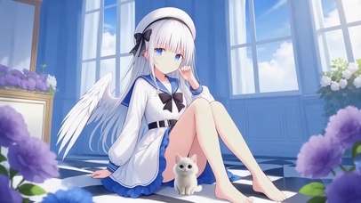 呆萌纯洁白发长发天使小美女