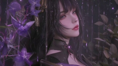 CG少女紫花吻雨