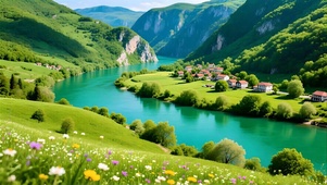 绿色护眼山水花草