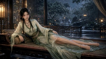 雨夜庭院古风长腿美人