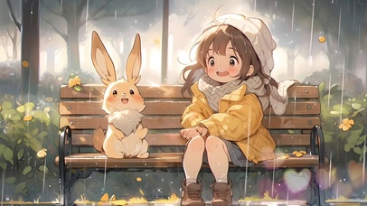 雨中兔子和女孩