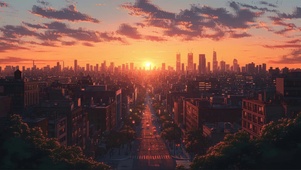 远眺城市落日黄昏美景