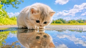 猫咪眼里的蓝天倒影