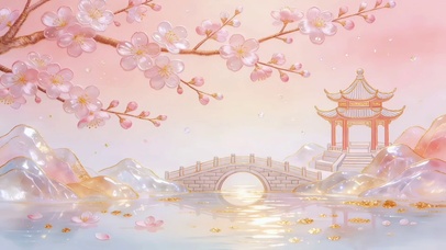 烟桥映桃浅汀凝芳