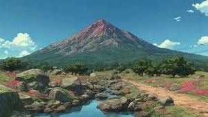 蓝天阳光草原溪流