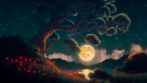 唯美梦幻月夜奇树