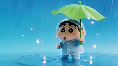 荷叶伞下的软萌小新