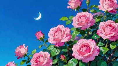 月下浪漫粉玫瑰