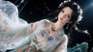 星夜古风花饰彩绸仙姿少女