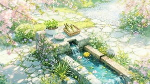 樱花小溪流水