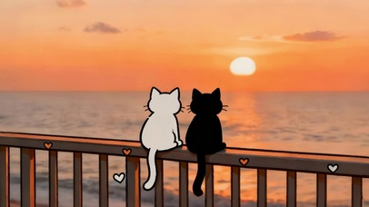 栏杆上看晚霞的猫咪