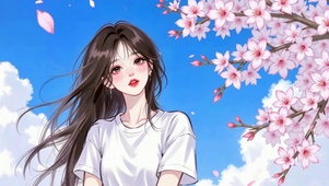 蓝天下长发清纯女孩