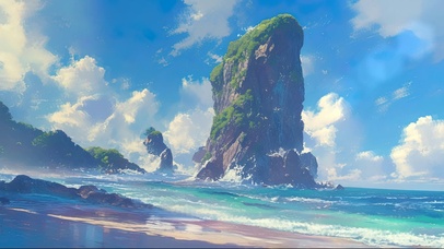 阳光蓝天海滩礁石
