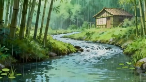 雨天竹林带鱼屏