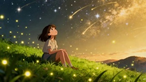 独坐山野仰望流星