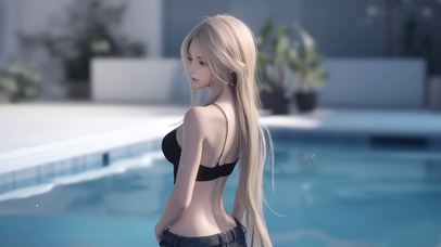 泳池时尚美女后背