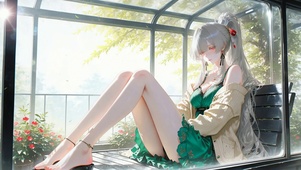阳光花房银发长腿美少女