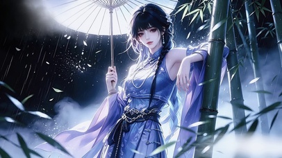 雨夜竹影伊人
