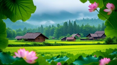 绿色护眼山间小屋