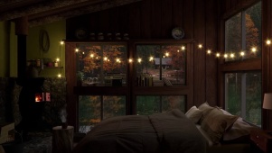 秋季湖中小屋