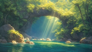 阳光清新深山溪流