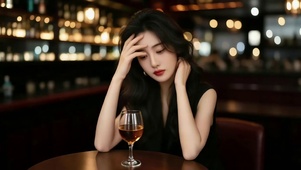 酒吧里独醉的长发美女