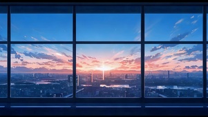 窗景日落
