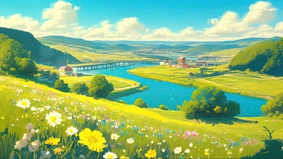 蓝天阳光绿色河畔