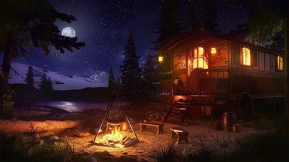 舒适乡村星空篝火篷车