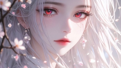 樱花树下白发少女