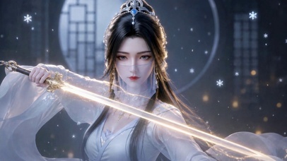 古风清冷白衣持剑美女